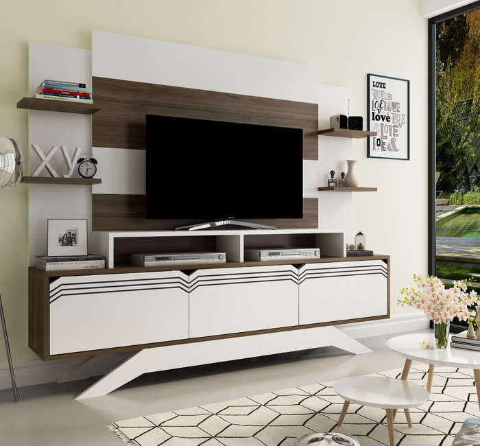 Hanah Home Mueble TV 180cm Nogal y Blanco Moderno